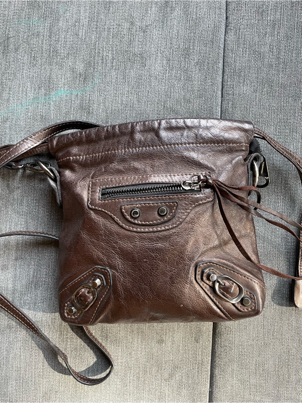 Distressed Brown Leather Moto Crossbody Bag | Slouchy Soft Leather